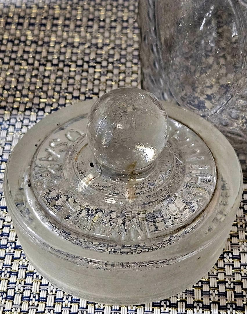 大正～昭和初期　大阪 島田硝子製 蓋付 ガラス瓶　飴屋瓶　砂糖瓶　キャンディ入れ