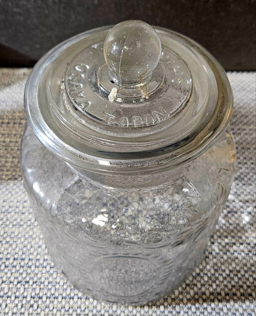 大正～昭和初期　大阪 島田硝子製 蓋付 ガラス瓶　飴屋瓶　砂糖瓶　キャンディ入れ