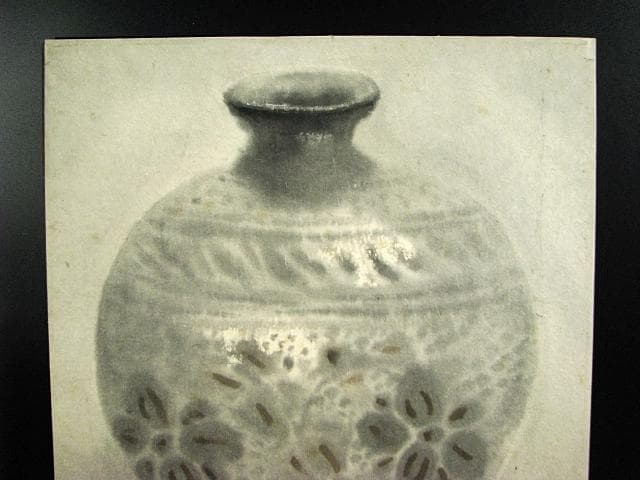 穐月 明 花の絵のある 花瓶 日本画 額装 肉筆 184
