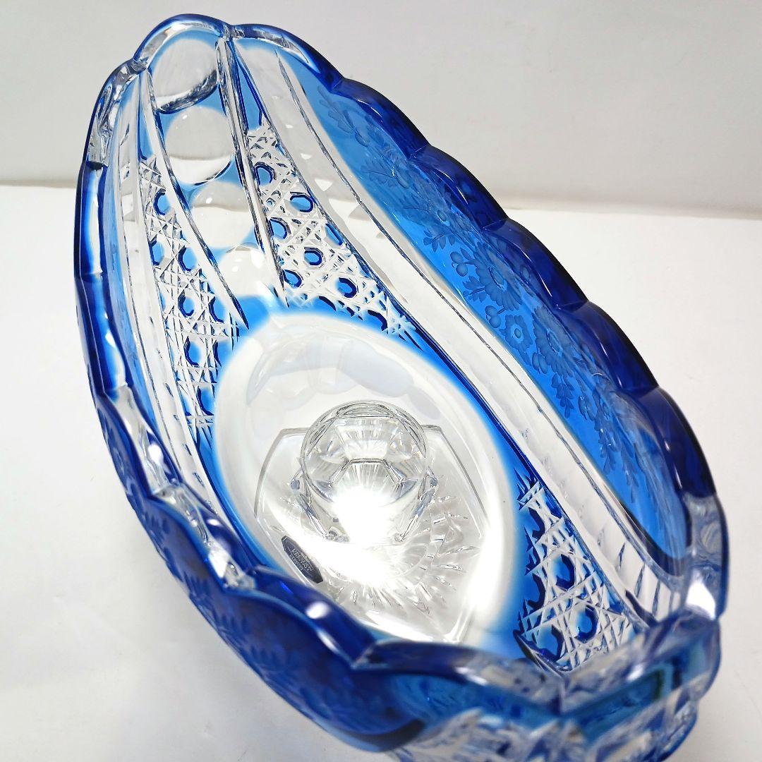 Y2225-1 ドイツ製 ドレスデンクリスタル コンポート ブルー