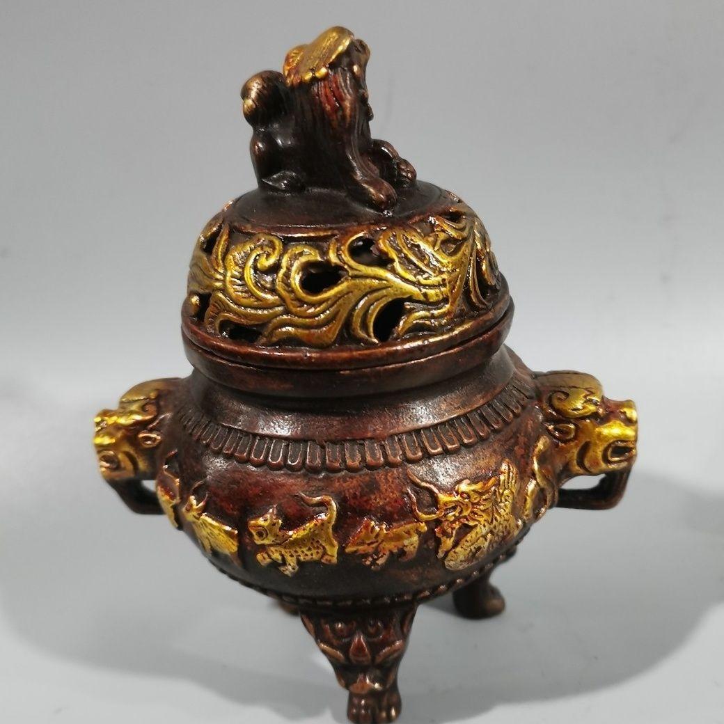 銅製 十二支薫香炉 三足檀香炉 仏具 香道具 工芸品 美術品 置物