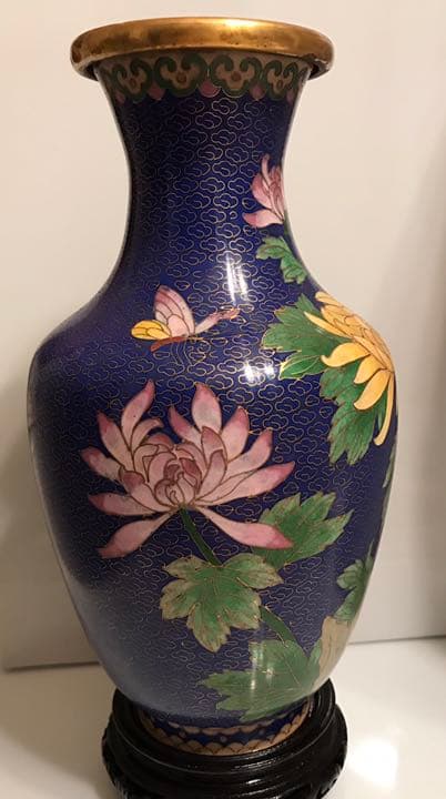 花瓶　七宝焼花瓶　台座付き