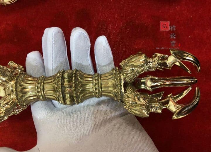 【修縁堂】密教法具 四大明王 法器 五鈷杵 金剛杵 真鍮金メッキ 22cm