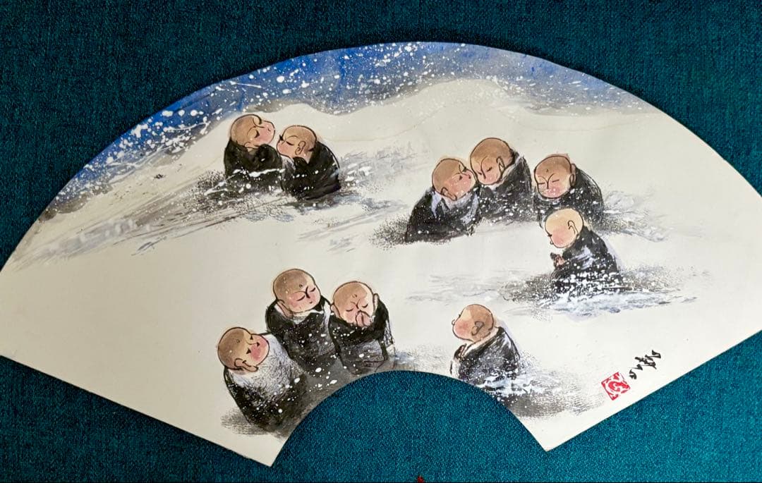 中国漢詩書道掛け軸と扇面画10枚（108体お地蔵さん）