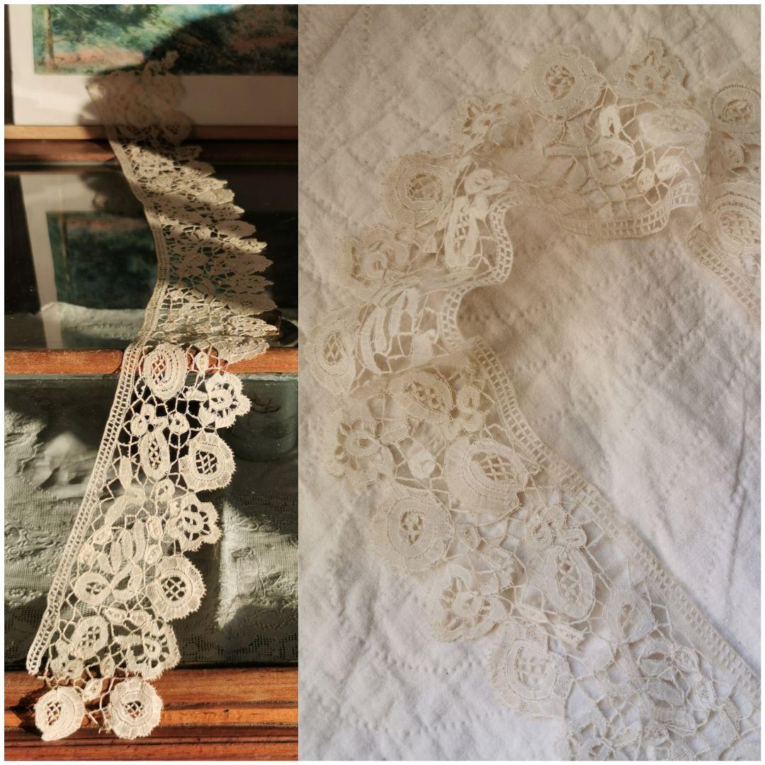 アンティーク19世紀オリジナル状態 繊細で優美なホニトンレース付け襟 ボビン手編