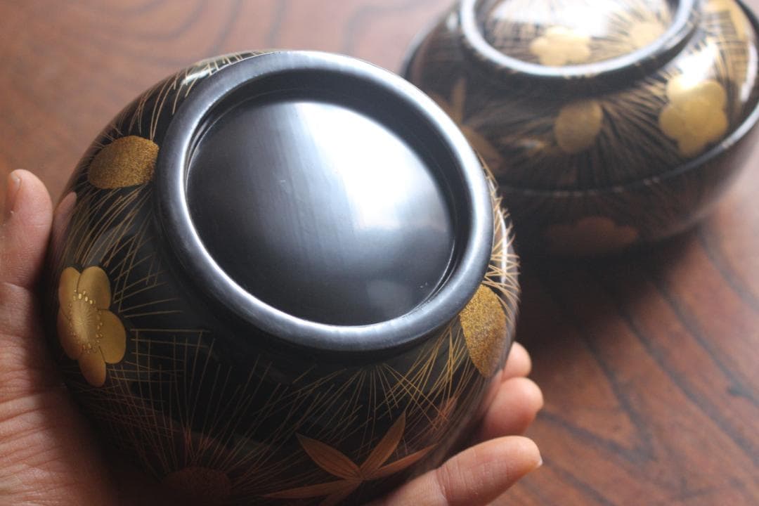 時代逸品！時代黒漆に極上松竹梅蒔絵の映える煮物椀2点（検輪島塗雑煮椀蒔絵椀