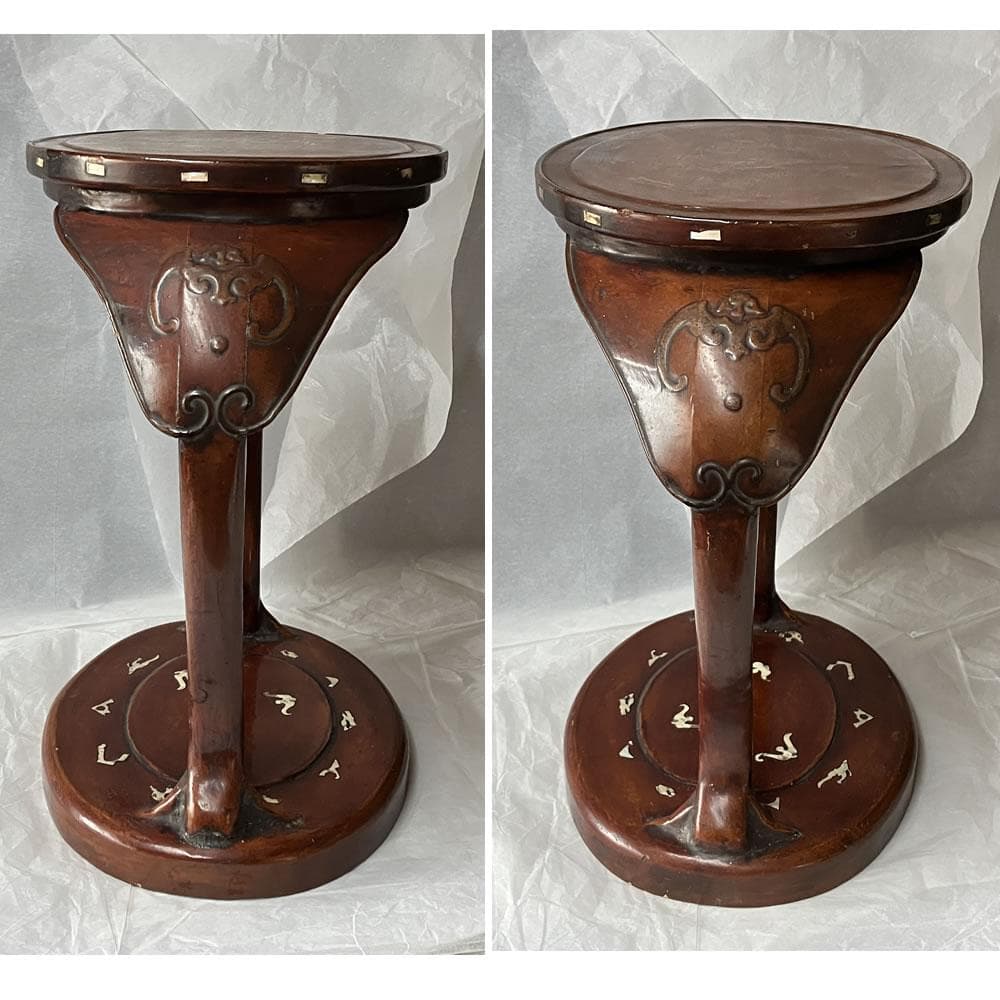 F1263 唐物 高卓 木箱入り 水指棚 飾棚 茶棚 螺鈿 茶道具