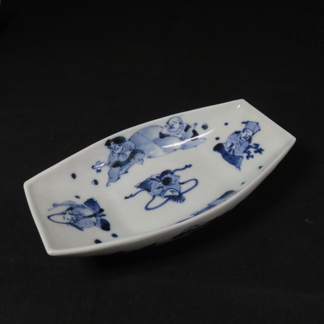 向付 変形皿 小皿 染付 七福神 銘 明治 大正 昭和初期 5客 その1