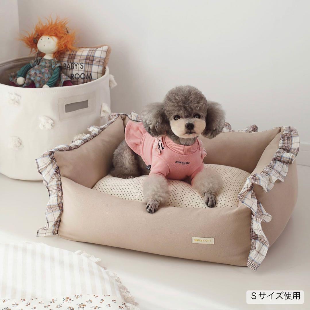 ペットベッド ベッド 犬 猫 クッション 犬用品 寝具 チェック フリル 韓国