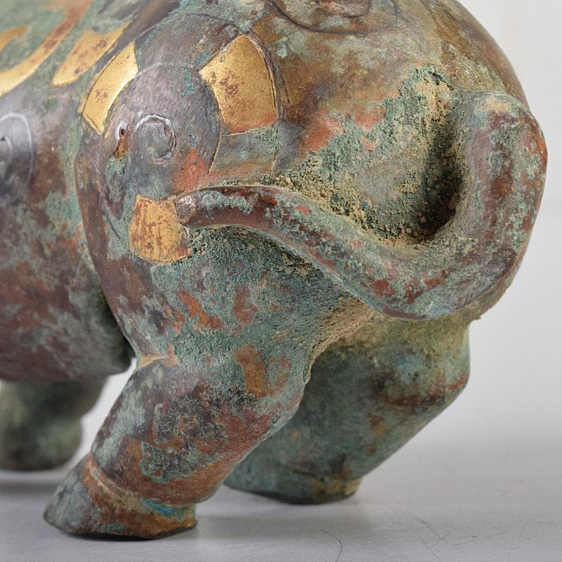 中国　青銅鍍金　金銀象嵌　神獣　置物　V　R8446