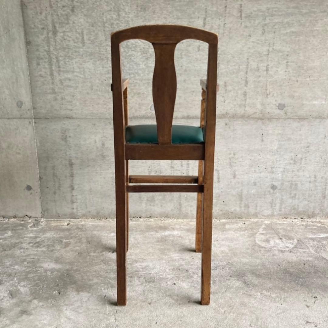 古い味のある子供椅子 ハイチェア 木製 飾り台 緑色 家具 レトロ ヴィンテージ