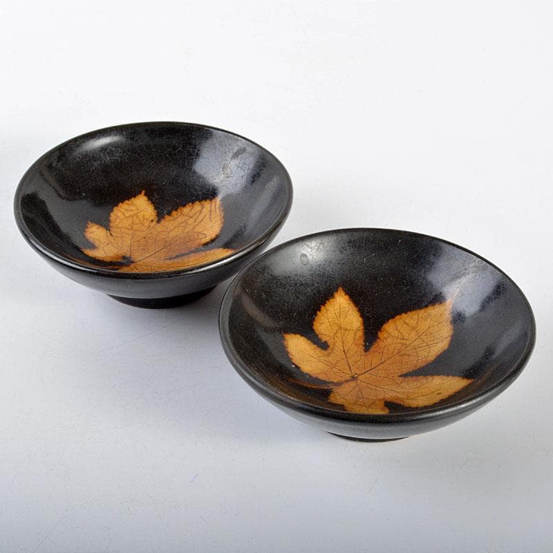 中国　南宋　吉川窯　木葉天目碗　一對　C　R4467