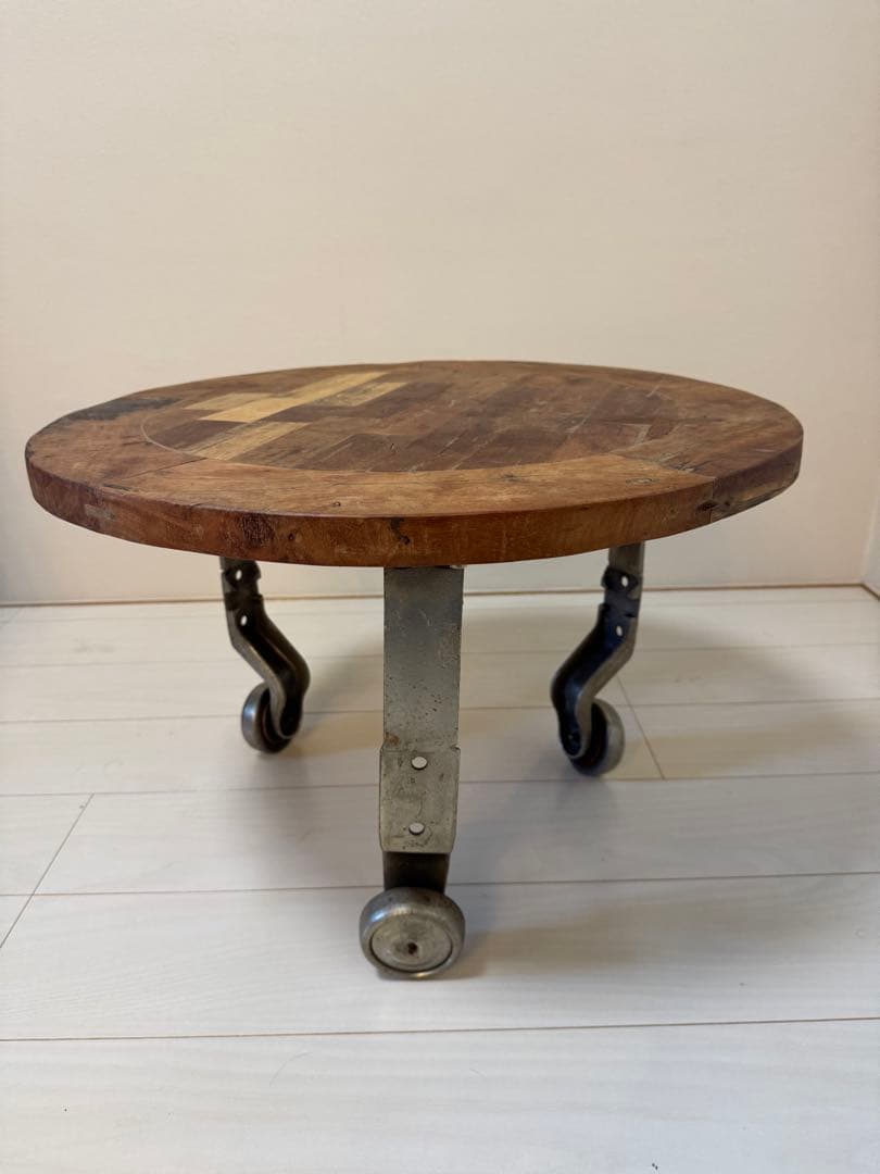 journal standard◆ 木製パッチワーク円卓 金属キャスター付き