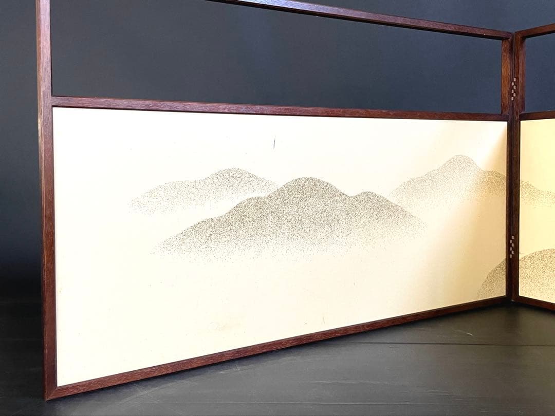 「祖」 唐松 遠山 両面使い 風炉先屏風 上透かし 桑縁 紙箱 （128①）