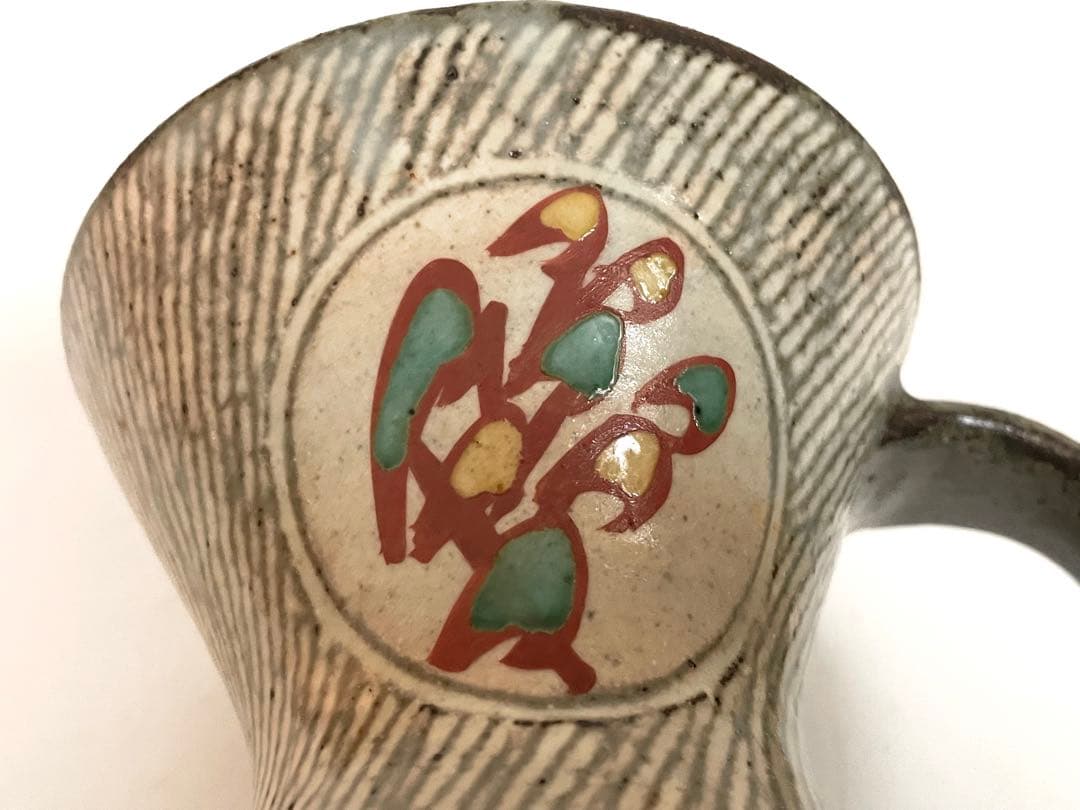 陶芸家　人間国宝　島岡達三　象嵌赤絵　ジョッキ　ビアマグ　マグカップ　共箱