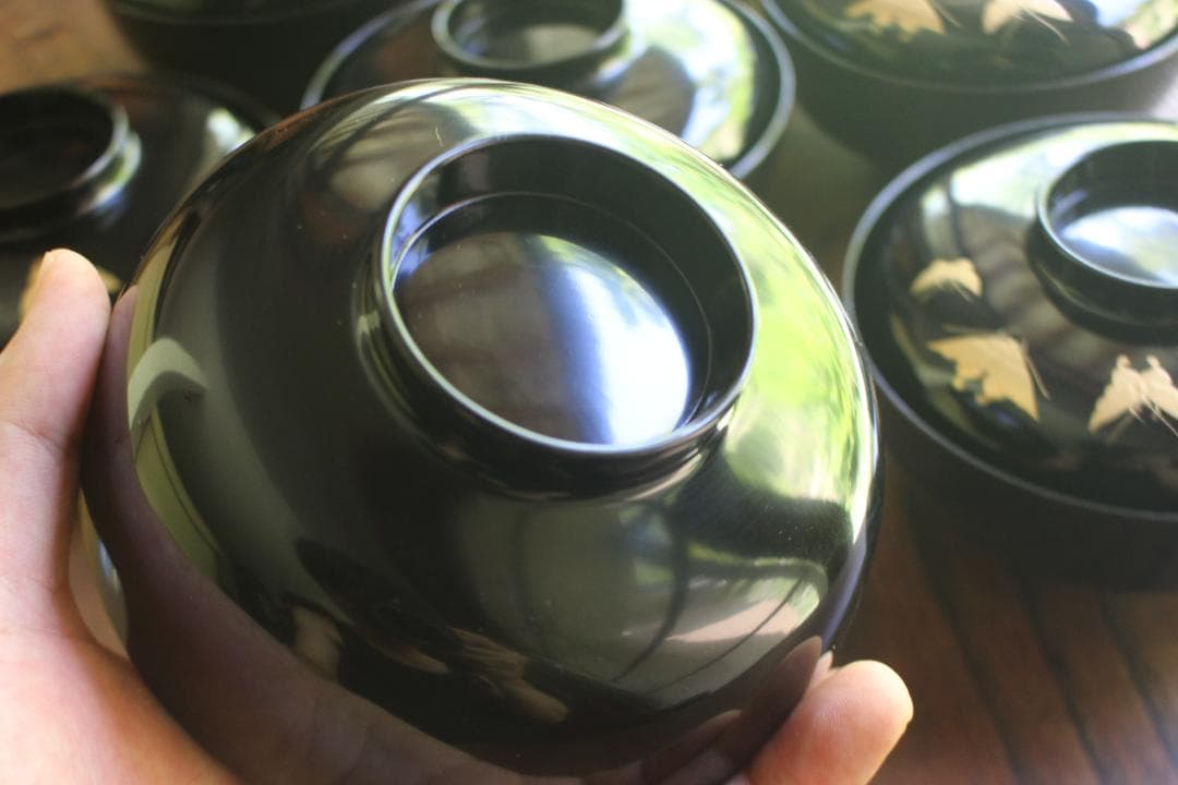 時代逸品！時代黒漆に極上草花蒔絵の映えるお椀7点（検輪島塗蒔絵椀雑煮椀煮物椀