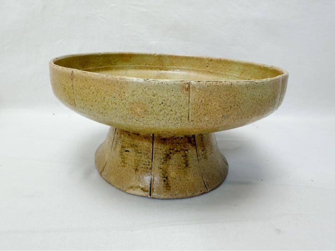 未使用 茶道具 那波鳳翔作 相生浦窯 黄伊羅保 高杯 菓子器 陶印 共箱