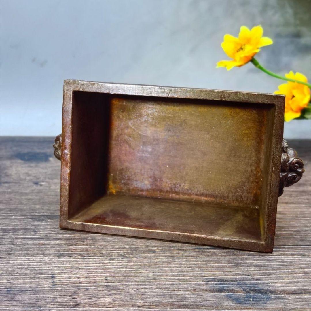 銅器 鳳凰紋獣耳長方炉 焼香炉 挿し香炉 仏具 馬槽炉 机頭炉 工芸品 置物