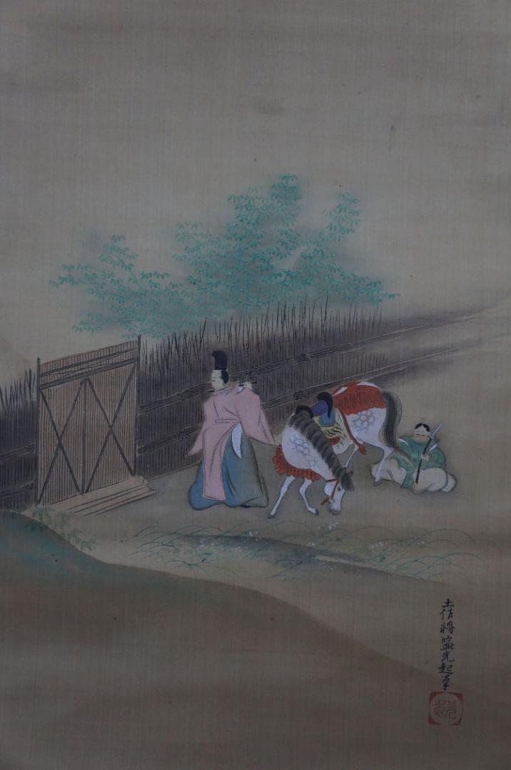 2幅 土佐光起 石山寺観月図 平安人物図 土佐家中興の祖 肉筆 落款 掛け軸