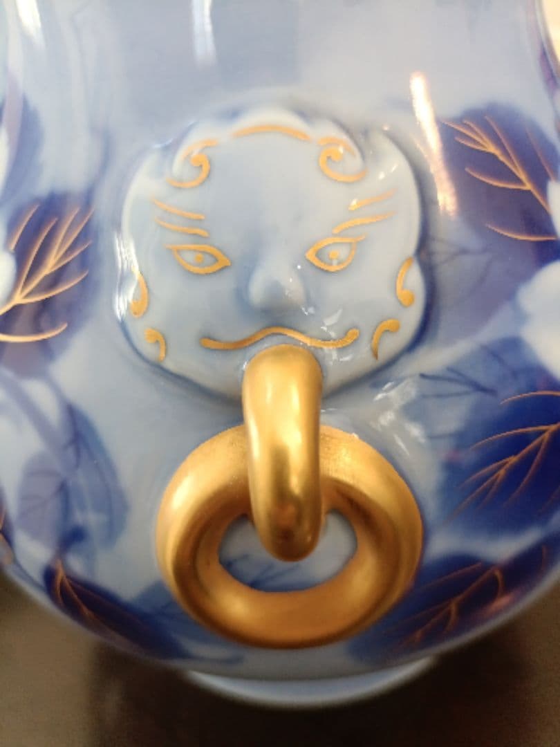 深川製磁 花瓶フラワーベース 金彩鬼面