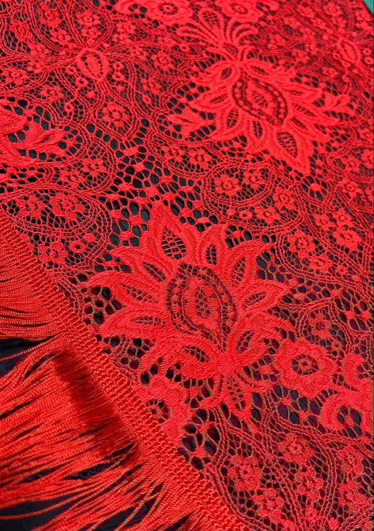 フレコシージョ　赤ボタニカル柄レース　赤フレコ　フラメンコ　衣装