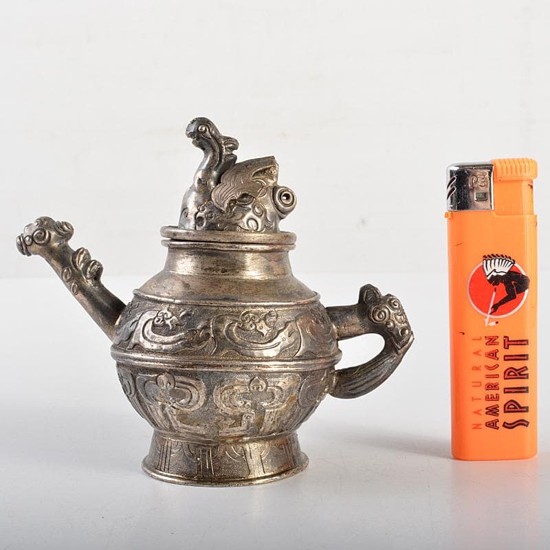 中国　白銅　饕餮文　神獣摘　水注　水滴　V　R7117