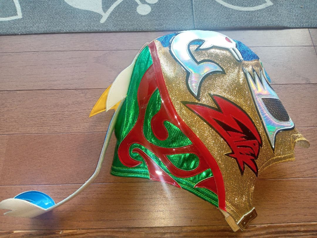 値下げ！スペルデルフィン大阪プロレスロゴサイン入り試合用マスク 金ラメ×青ラメ