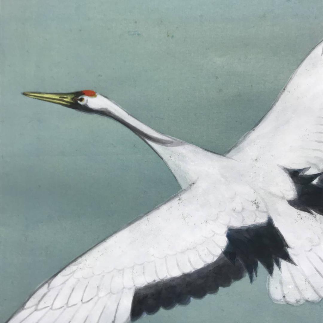 【真作】谷口英雄/舞鶴/双鶴図/ツル図/掛軸/名家伝来/AC-672