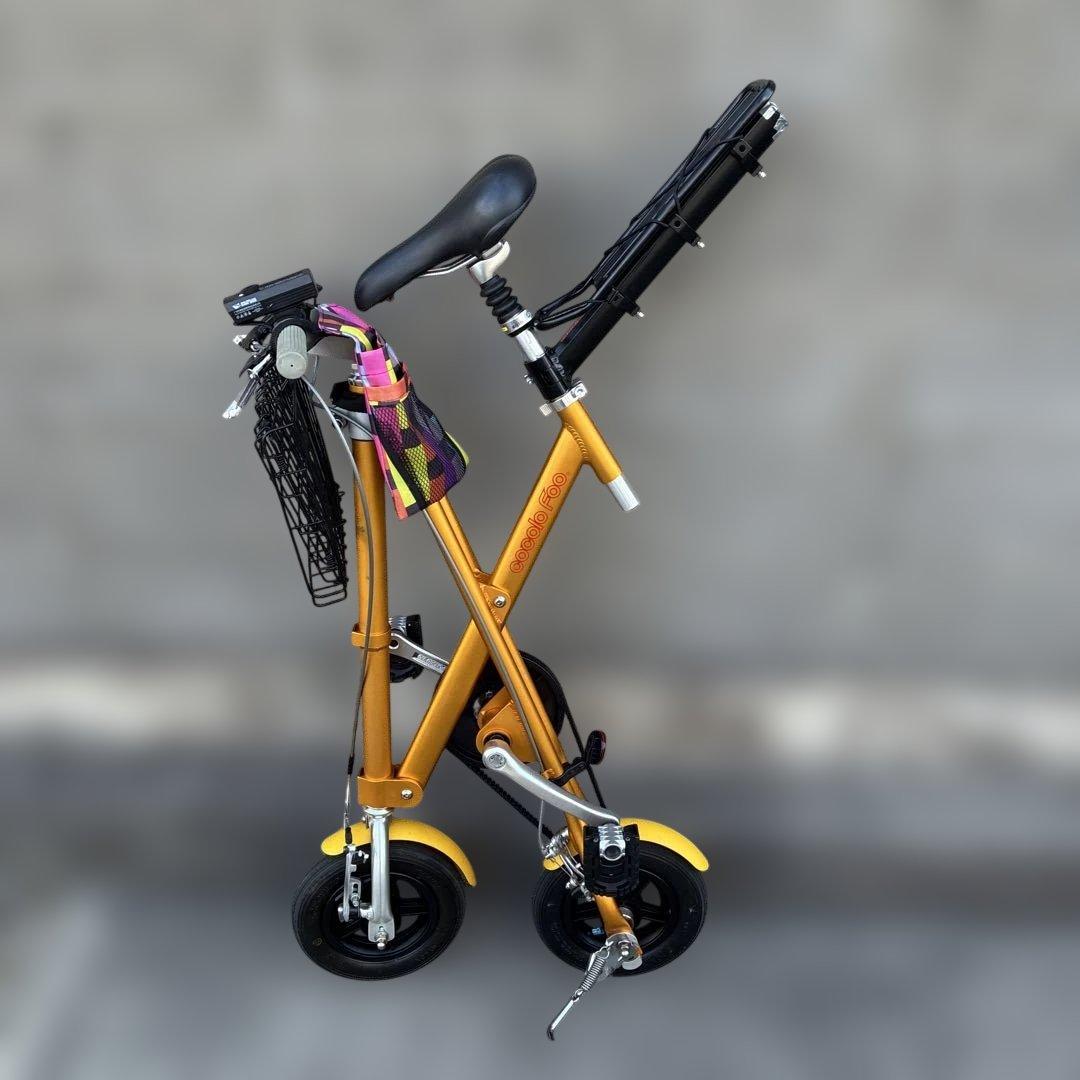 折りたたみ自転車 ゴールド 前部バスケット付き