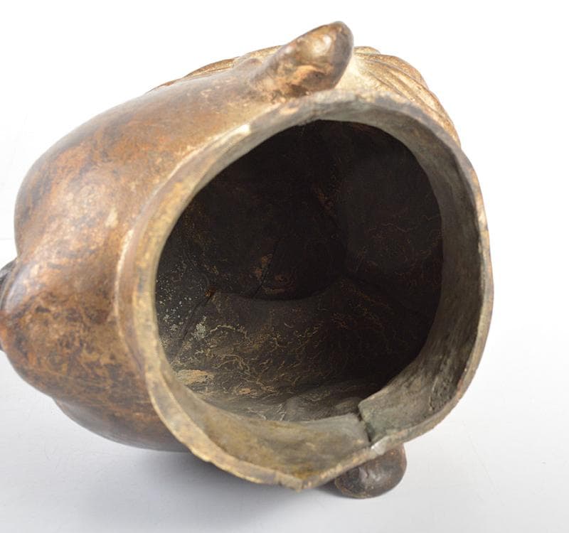 マツ　仏教美術　古銅鍍金　仏頭　仏像　木製台付　D R4397C