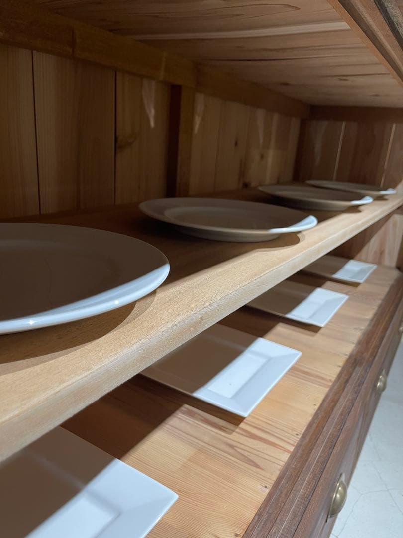 水屋箪笥　稀少　当時物　大型　ガラス棚　食器棚　収納棚　上下分割　什器　古家具