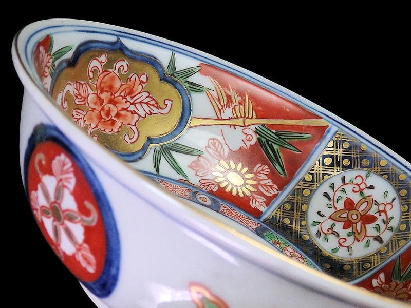 大聖寺伊万里　金襴手　窓絵　花鳥紋の図　春寒鉢　膾皿　C770 AS-fbtx