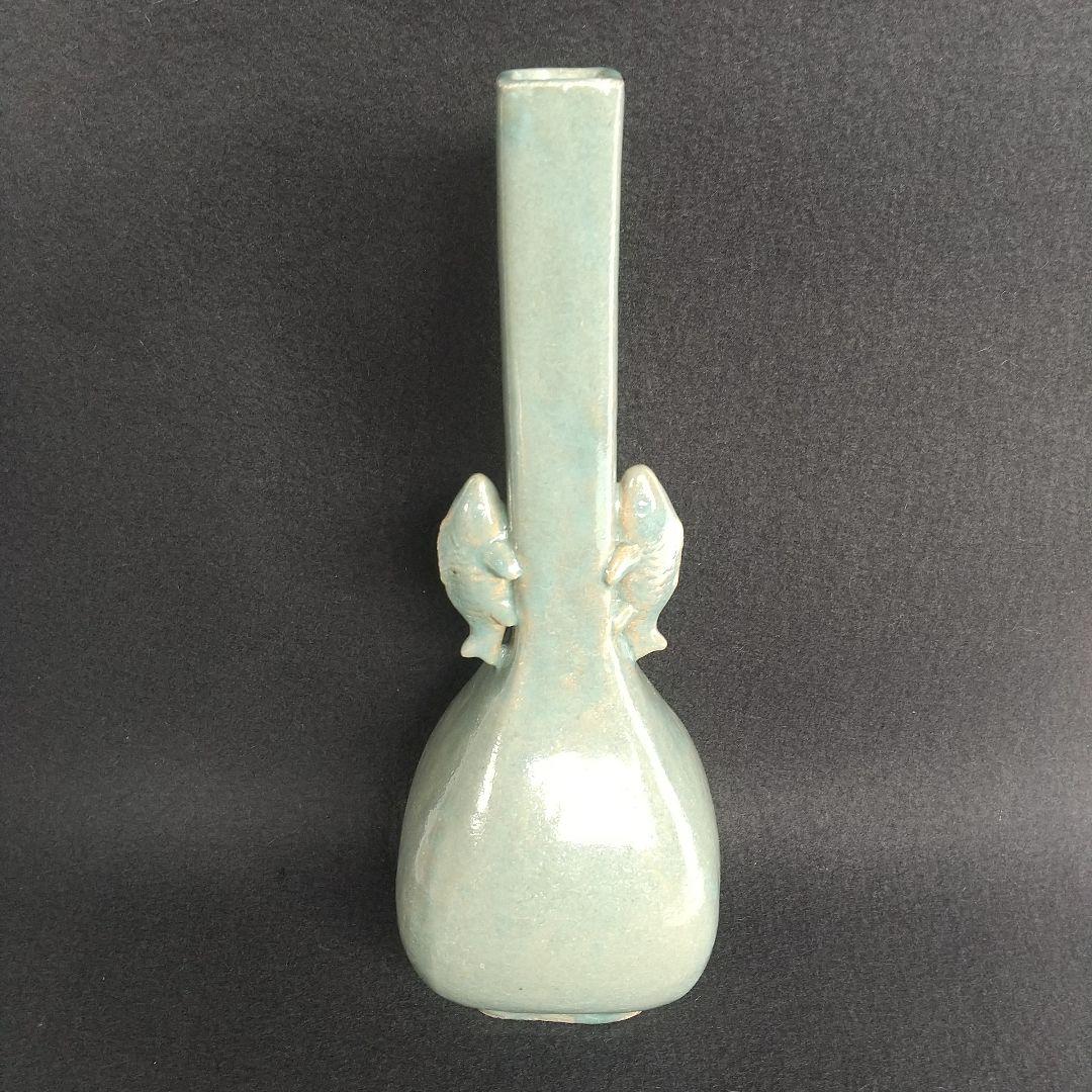 佐久間芳丘　青磁四方耳付花入　高さ約27センチ　長期保管品