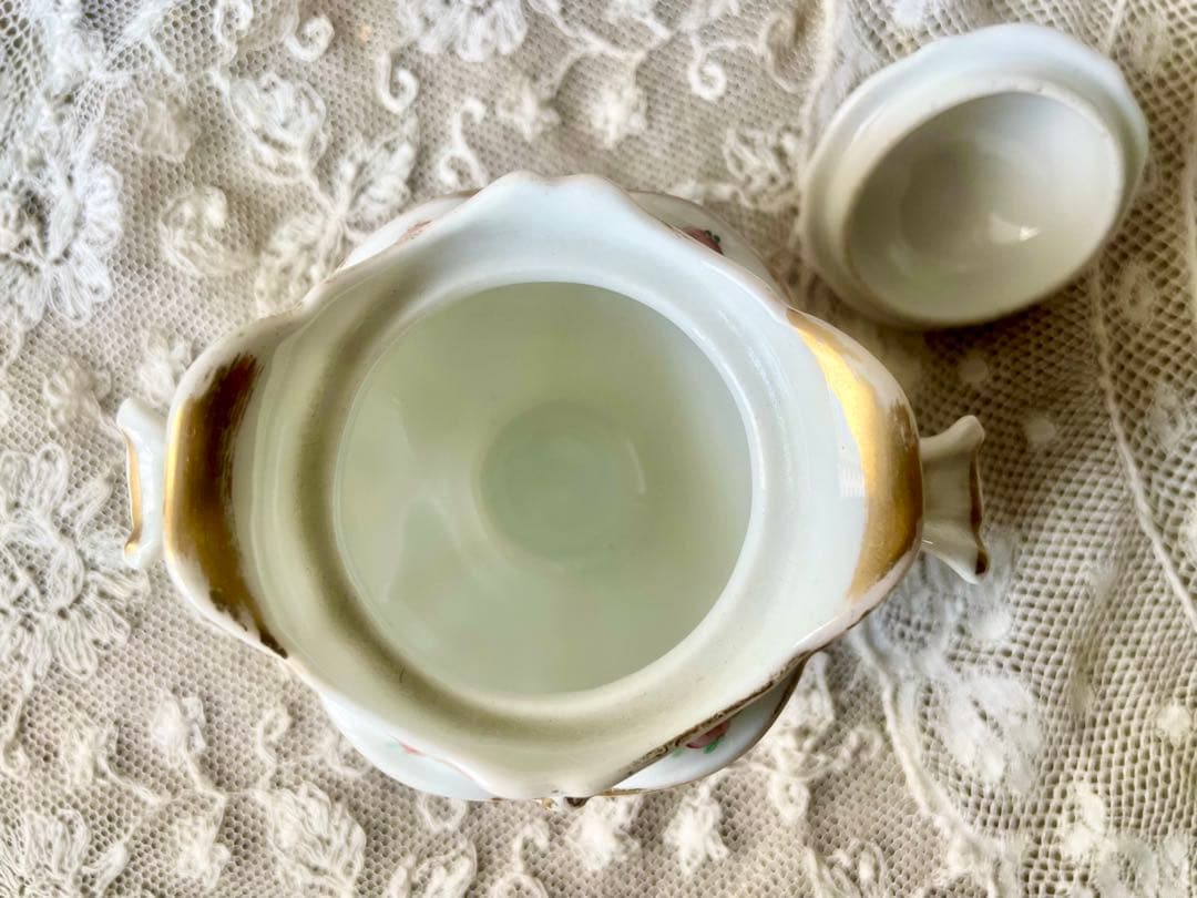 ローズ柄陶器ディネットセット　ティーセット　フランスアンティーク　ままごとドール