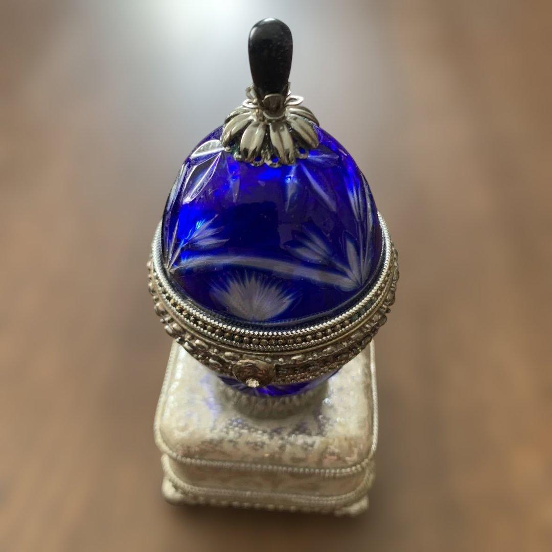 アンティーク⭐️コバルトブルー切子ガラス⭐️オルゴール付きリングケース⭐️蔵保管