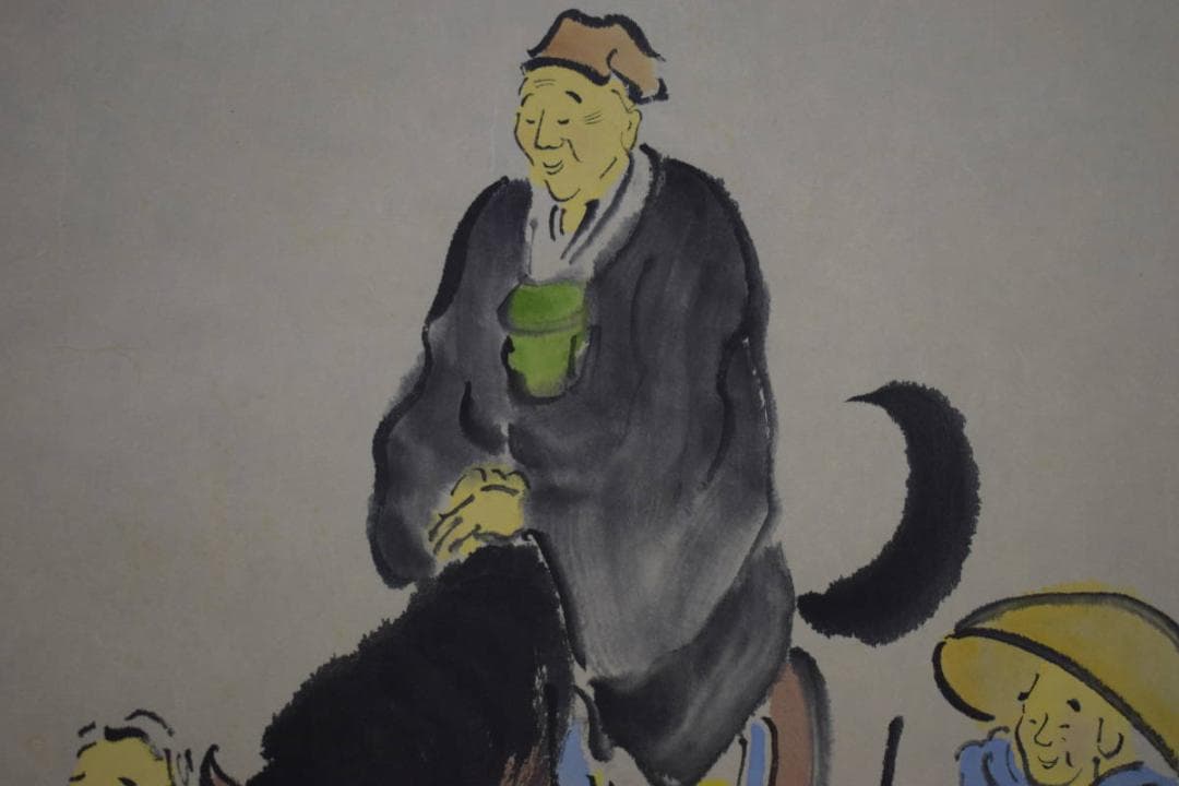 真作/佳香/旅立ち/松尾芭蕉の賛/人物図/馬/桐共箱付/布袋屋掛軸HJ-55