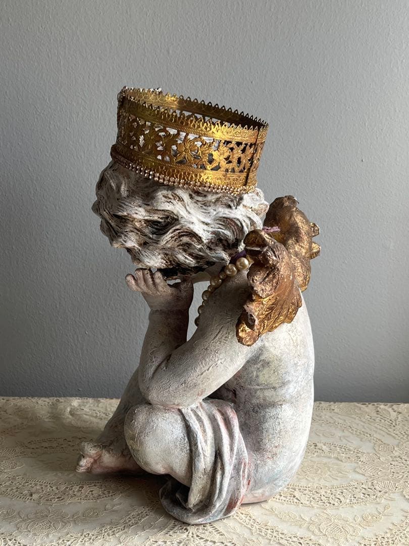 フランス製 ビンテージ アンティーク調 天使像 石膏製 室内装飾オブジェ