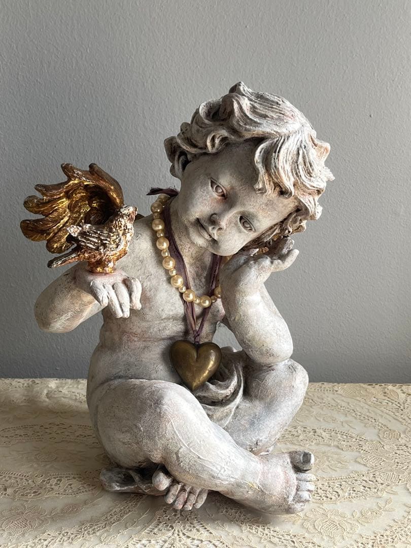 フランス製 ビンテージ アンティーク調 天使像 石膏製 室内装飾オブジェ