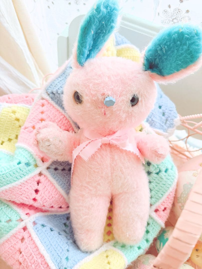 パステルピンク 花 バニー ぬいぐるみ ヴィンテージ