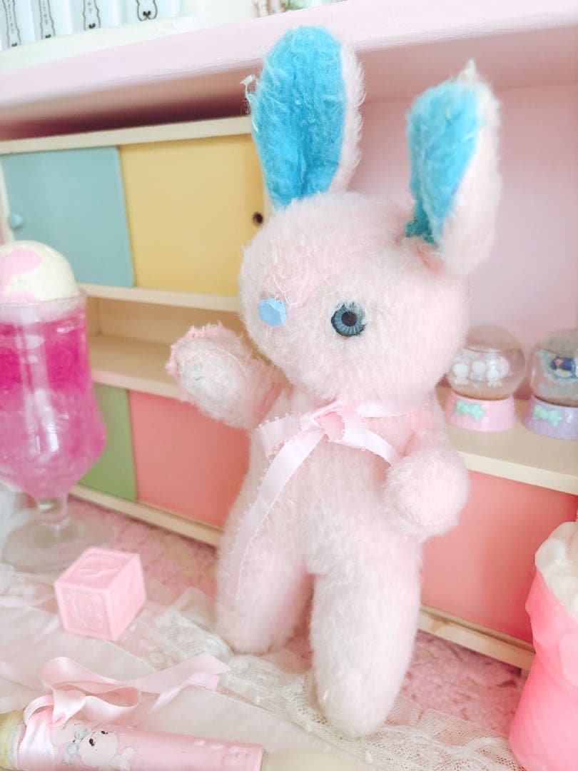 パステルピンク 花 バニー ぬいぐるみ ヴィンテージ