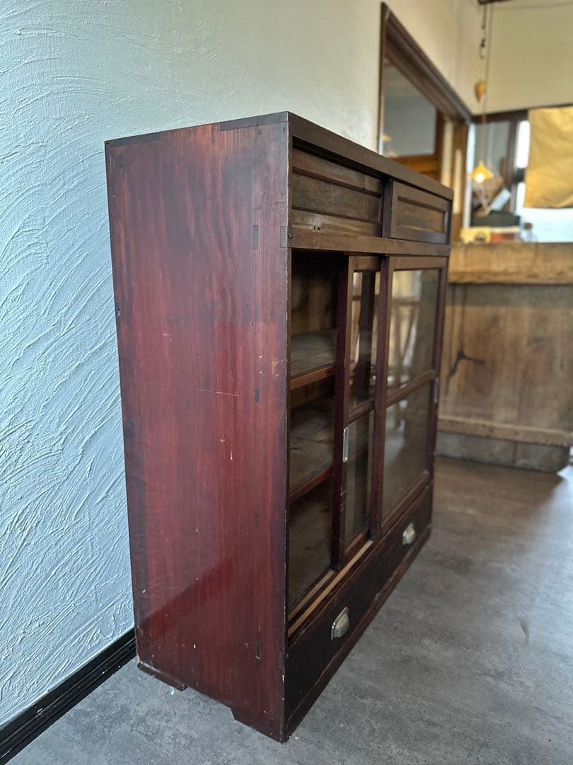 木製ガラス棚　食器棚　古道具　アンティーク