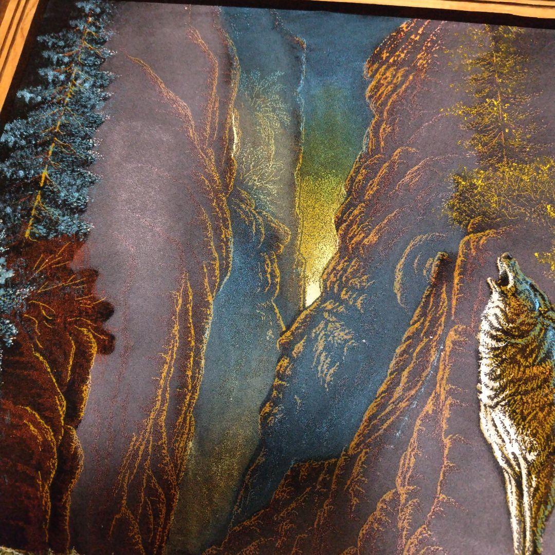 サンチェス ウルフ 狼 遠吠え 絵画 メキシコ 布地 お洒落 個性的 木製 額縁