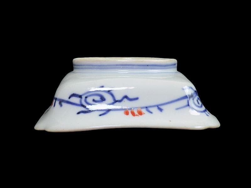 古伊万里　色絵　青海波にお福さんの図　角皿 ２客　C084AS-DAa