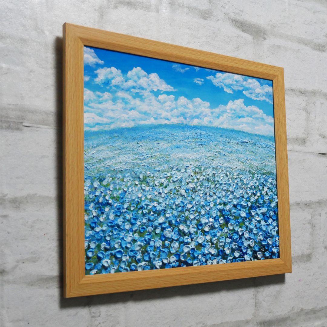 油絵 油彩 油彩画 絵 絵画【空と雲の青い丘】