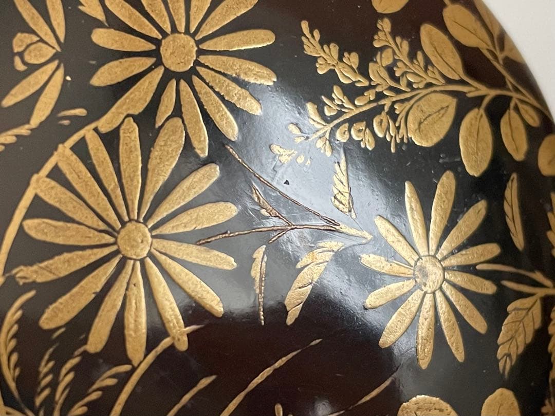 骨董　アンティーク　蒔絵　菊　萩　花文様　棗　箱なし　古蒔絵　時代蒔絵　秋草