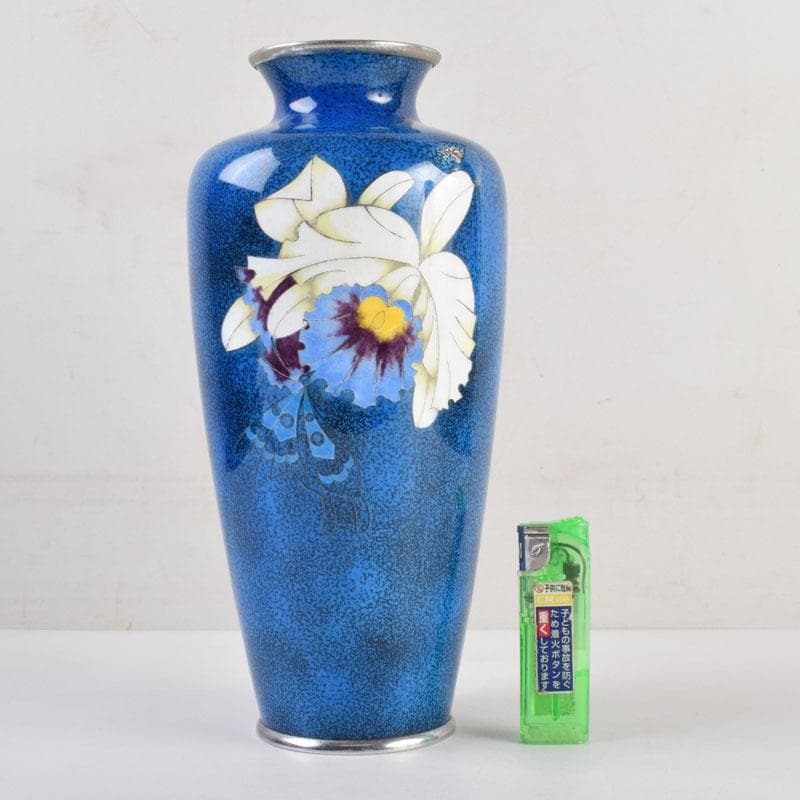 七宝焼　大吉七宝工房　太田博明作　花蝶文　花瓶　V　9147