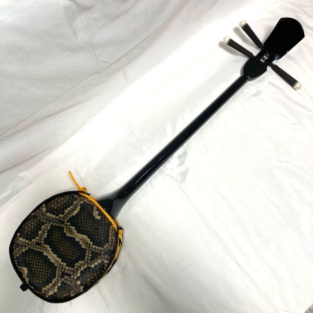 【美品】三線 沖縄 初心者 人工皮 ソフトケース 蛇革 蛇皮 付属品 和楽器