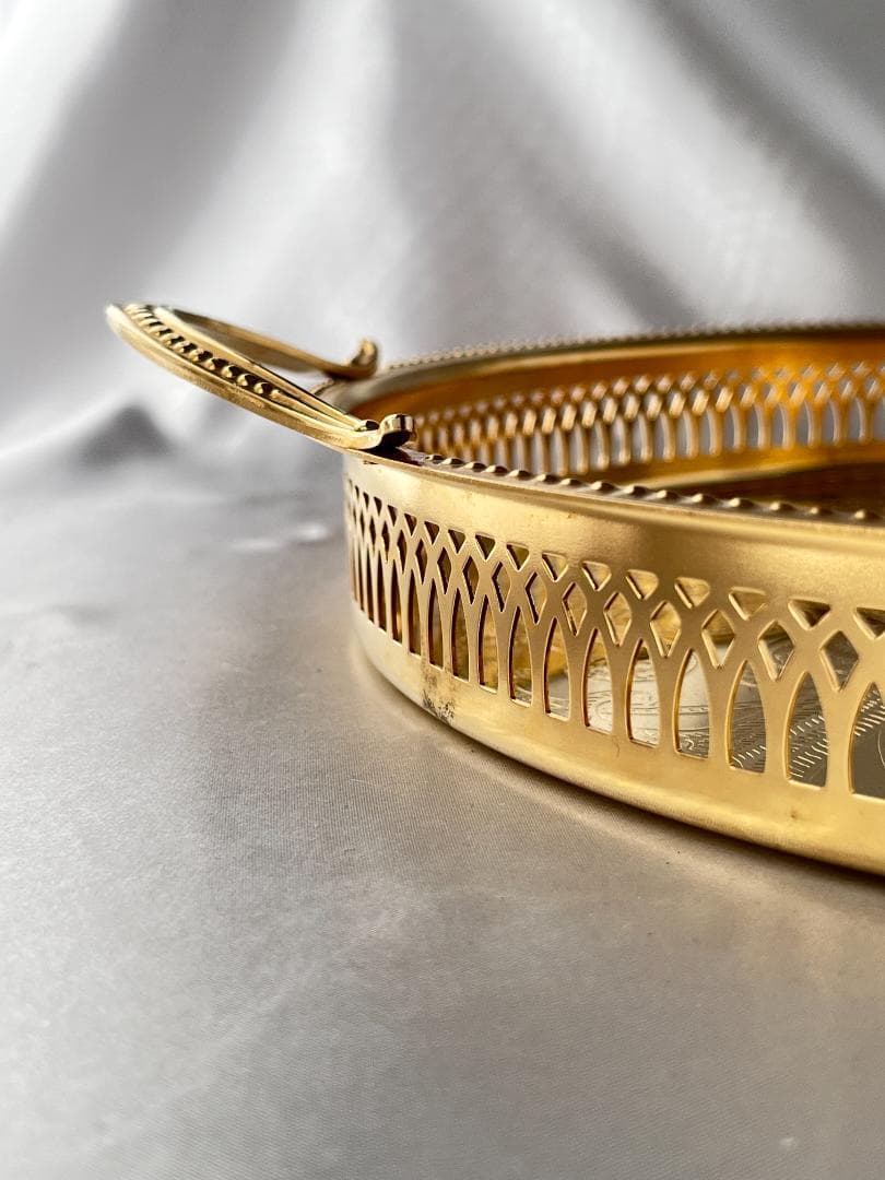 【スウェーデン】ハンドル付きギャラリートレー 31cm 【ゴールドプレート】