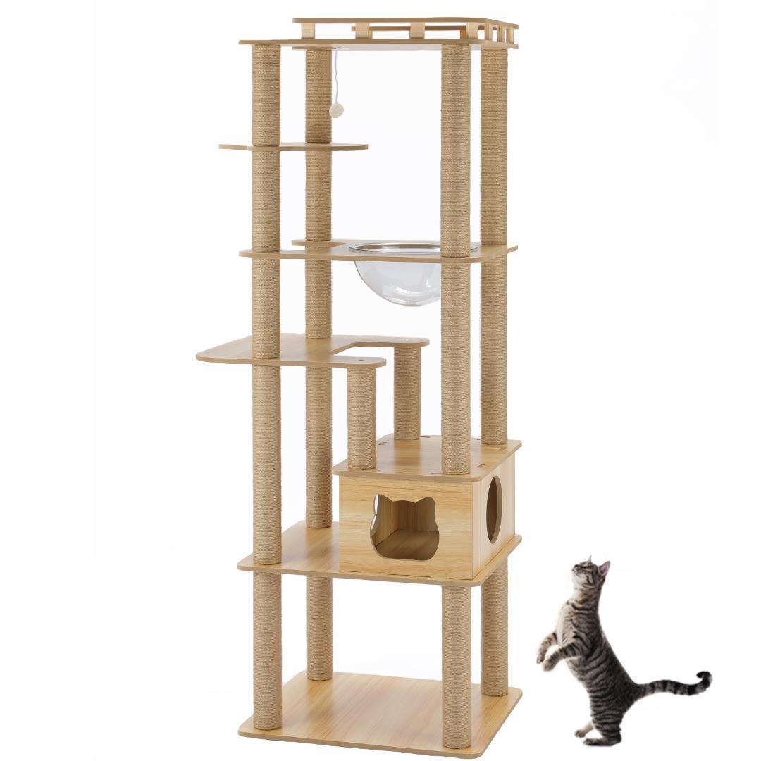 アウトレット1 キャットタワー 木製 宇宙船　展望台　多頭飼い 大型 178cm