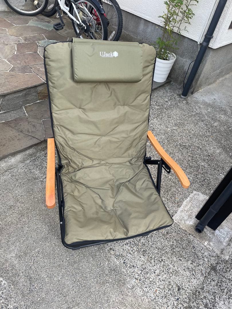 UJack(ユージャック) 難燃 リクライニング ローチェア　サロン限定色カーキ